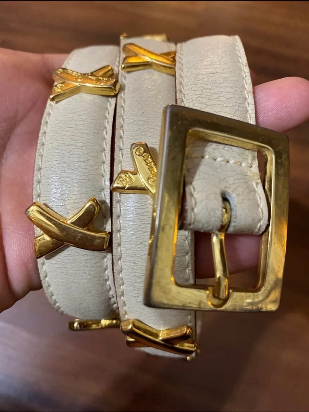 Paloma Picasso belt - Vintage - White Leather Gold-Accent Women's Belt - Sz 75